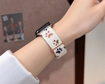 Stretchy Nylon Apple Watch Band, Soft Loop Strap, Paw Print Design (38-49mm)