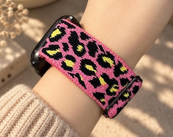 Leopard Apple Watch Band, Stretchy Nylon Strap, Animal Print iWatch Bracelet for Women
