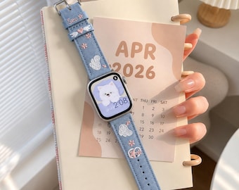 Canvas Leather Watch Band, Embroidered Wings Strap, Vintage Style Wrist Bracelet