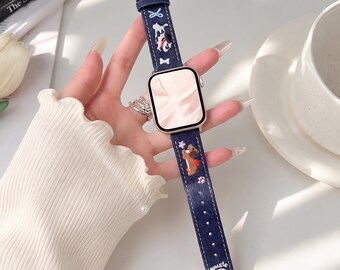 Embroidered Denim Dog Watch Band, Kawaii Smartwatch Strap (Apple Watch)
