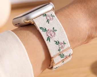 Embroidered Nylon  Watch Band, Soft Woven Strap, Stylish Everyday Watch Bracelet