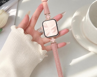 Clover Apple Watch Band, Crystal Bracelet Strap, Sparkly iWatch Jewelry, Elegant Womens Band