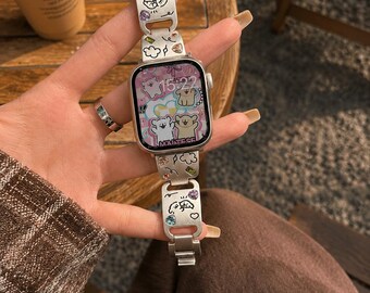 Cat-Themed Glossy Metal Apple Watch Band, Zinc Alloy Bracelet Strap (38-49mm)
