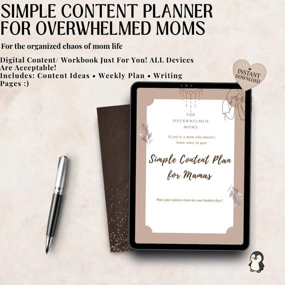 Content Planner for Overwhelmed Moms | Content Ideas & Weekly Plan | Beginner Friendly Workbook