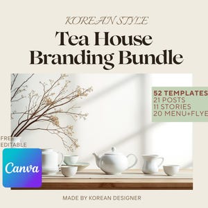 Tea House Instagram Templates | Cafe Canva Branding Kit | Korean Baekja Social Media Posts Menu