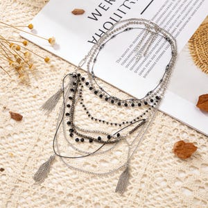 Bold Multi Strand Rope Tassel Necklace - Waterfall Fringe Pendant, Layered Statement Jewelry, Boho Dramatic Necklace for Women