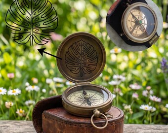 Handmade Brass Compass with Custom Engraved Lid 3 inch Pocket Compass with Hanging Chain Personalized Navigation Gift Art Piece