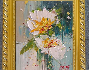 Framed Original Oil Painting, Hand Painted Florals Still Life, Vibrant Contemporary Canvas Wall Art