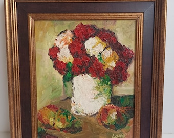 Peinture à l'huile peinte à la main impression originale nature morte fleurs art encadré décoration murale