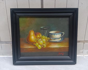 Élégante peinture à l'huile encadrée, décoration murale sur toile peinte à la main, cadeau d'art (25 x 20 cm)