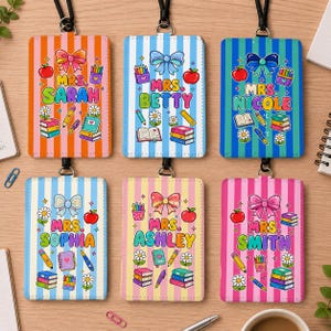 Badge holder striped school theme bow vertical id card sleeve