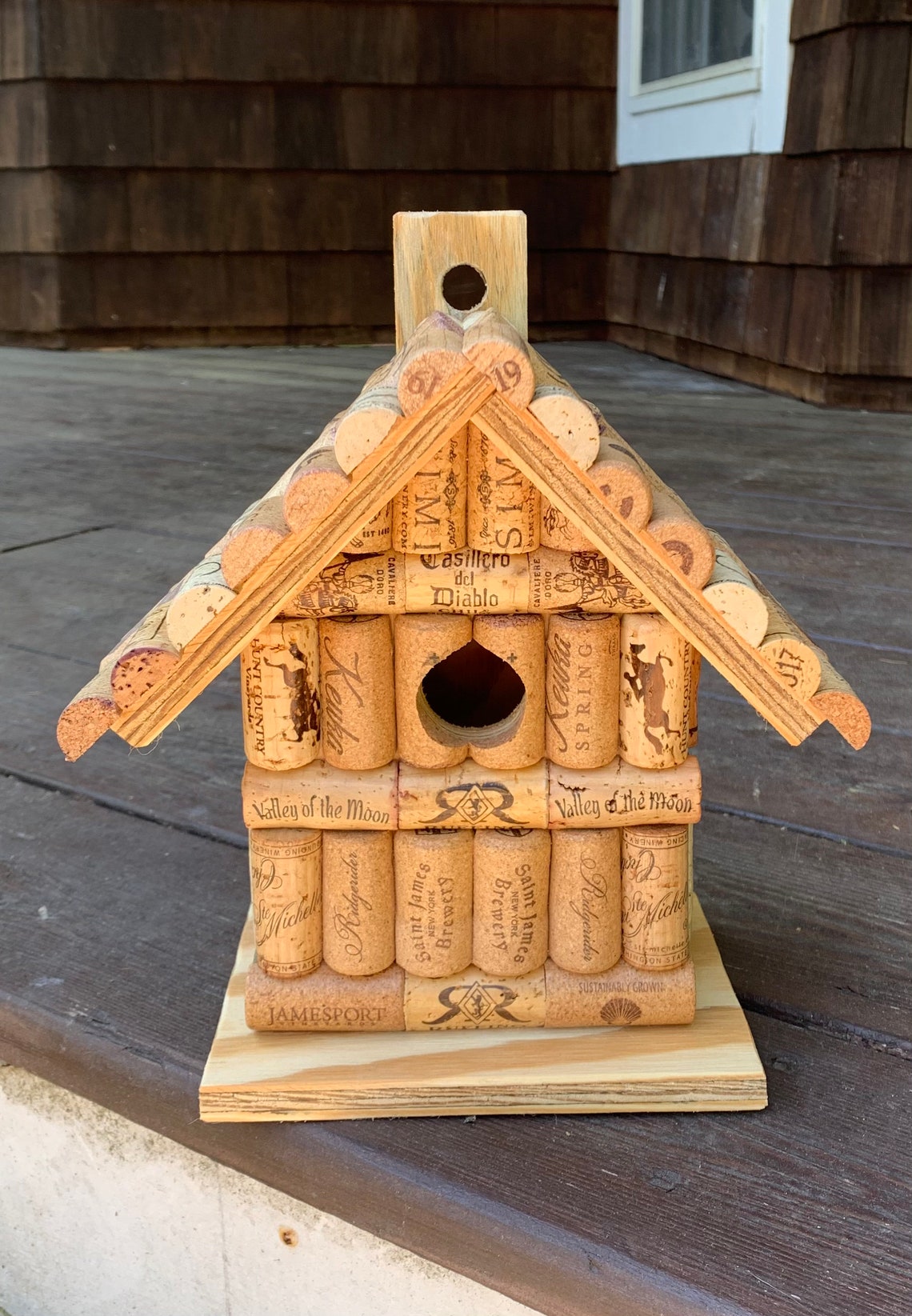 Wine cork and wood wooden birdhouse bird house handmade and Etsy