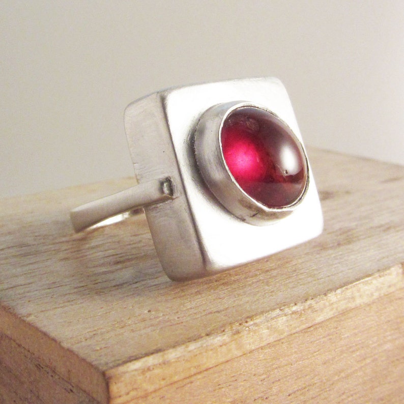 Sterling Silver Box Ring with Garnet image 1