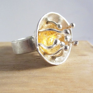 Sterling Silver Bowl Ring with Rough Citrine and Antennae