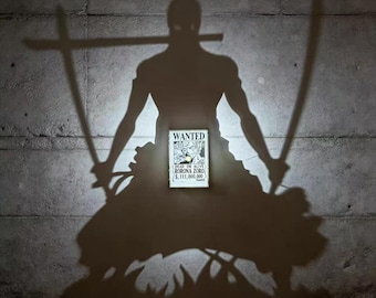 Lámpara de sombra de Zoro, luz de proyección LED de Roronoa Zoro, decoración de habitación de anime One Piece, regalo para fans de One Piece