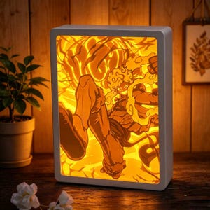 OnePiece handgjord pappersskuren lampa, nattlampa med Luffy-tema, en present till animefans.