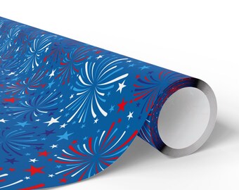 Papel de regalo con diseño de fuegos artificiales del 4 de julio / Estampado de confeti de estrellas patrióticas