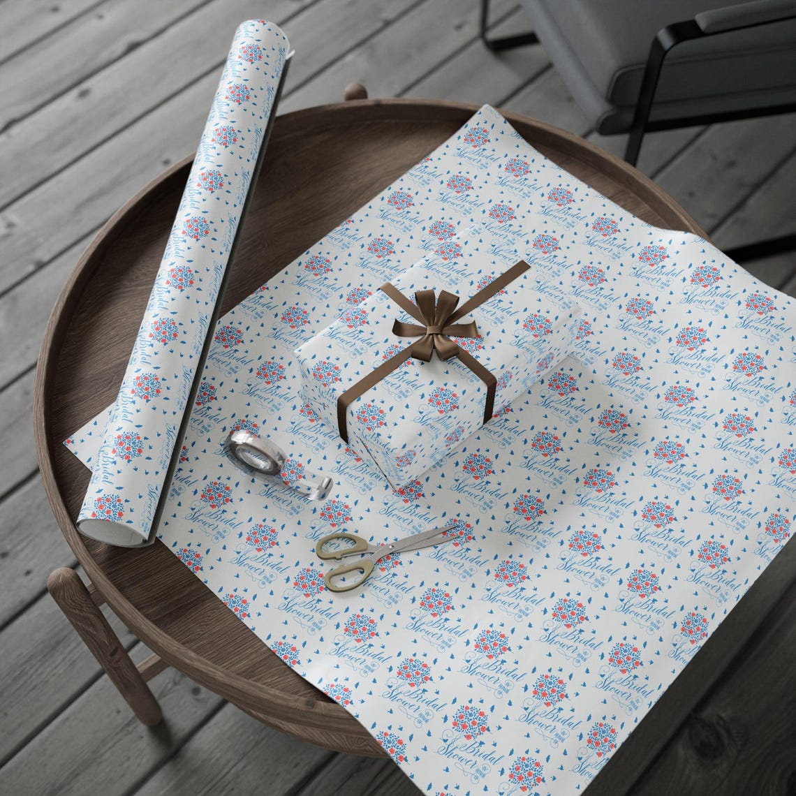 Floral Bridal Shower Wrapping Paper - Coral, Teal Blue Bouquet - Etsy