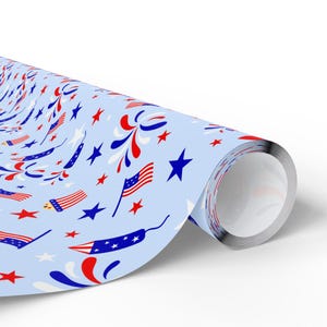 4th of July Gift Wrap - Playful Rocket and Star Design