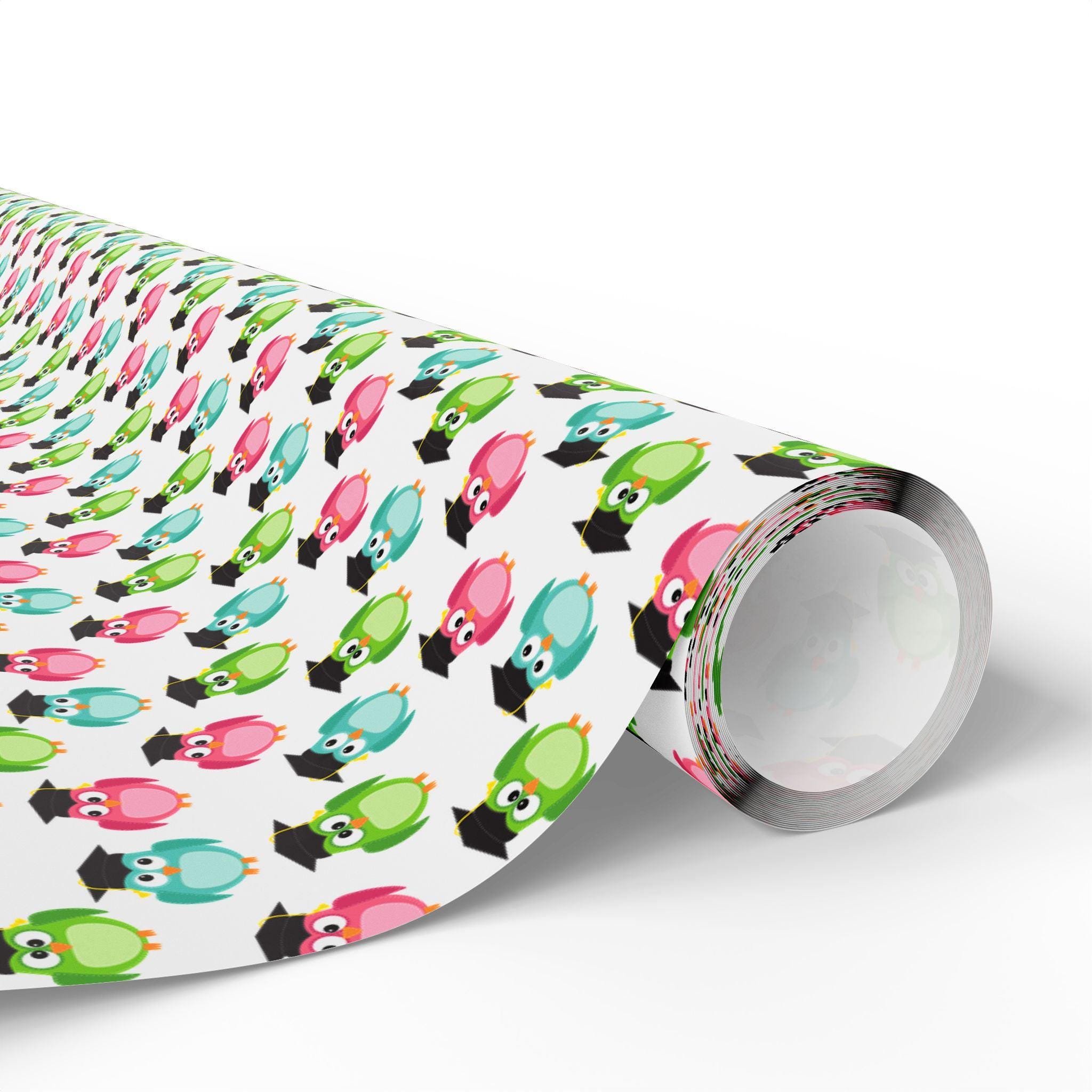 Graduation Wrapping Paper: Cheerful Owl Pattern - Glossy or Matte