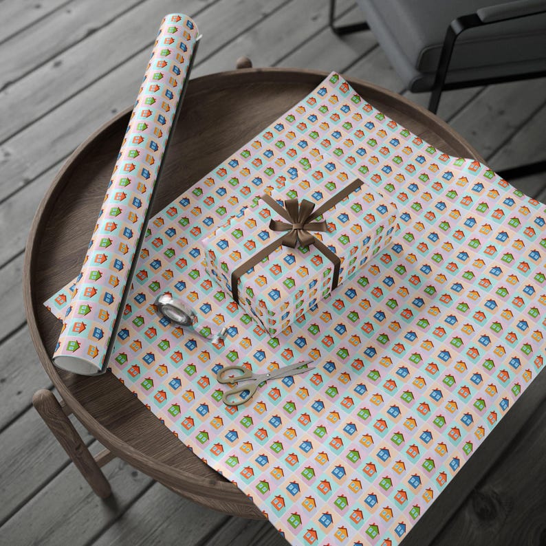 Holiday Wrapping Paper: Cheerful House Pattern (glossy or Matte) - Etsy UK