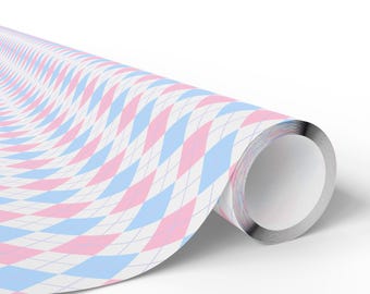 Argyle Gift Wrap Roll - Pastel Diamonds in Blue and Pink