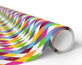 Argyle Wrapping Paper Roll, Colorful Geometric Pattern (Glossy or Matte)