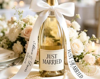 Cinta de satén con lazo para recién casados, serpentina personalizada para botella de champán para bodas, detalle para la fiesta nupcial, regalo para la pareja, decoración para fiestas.