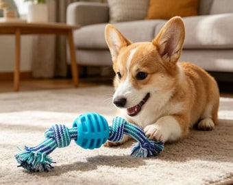 Durable Dog Chew Toy with Rope, Interactive Teeth Cleaning Puppy Toy
