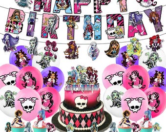 Monster High-decoratieset voor verjaardagsfeestjes | Banner, ballonnen, taart- en cupcaketoppers | Feestartikelen