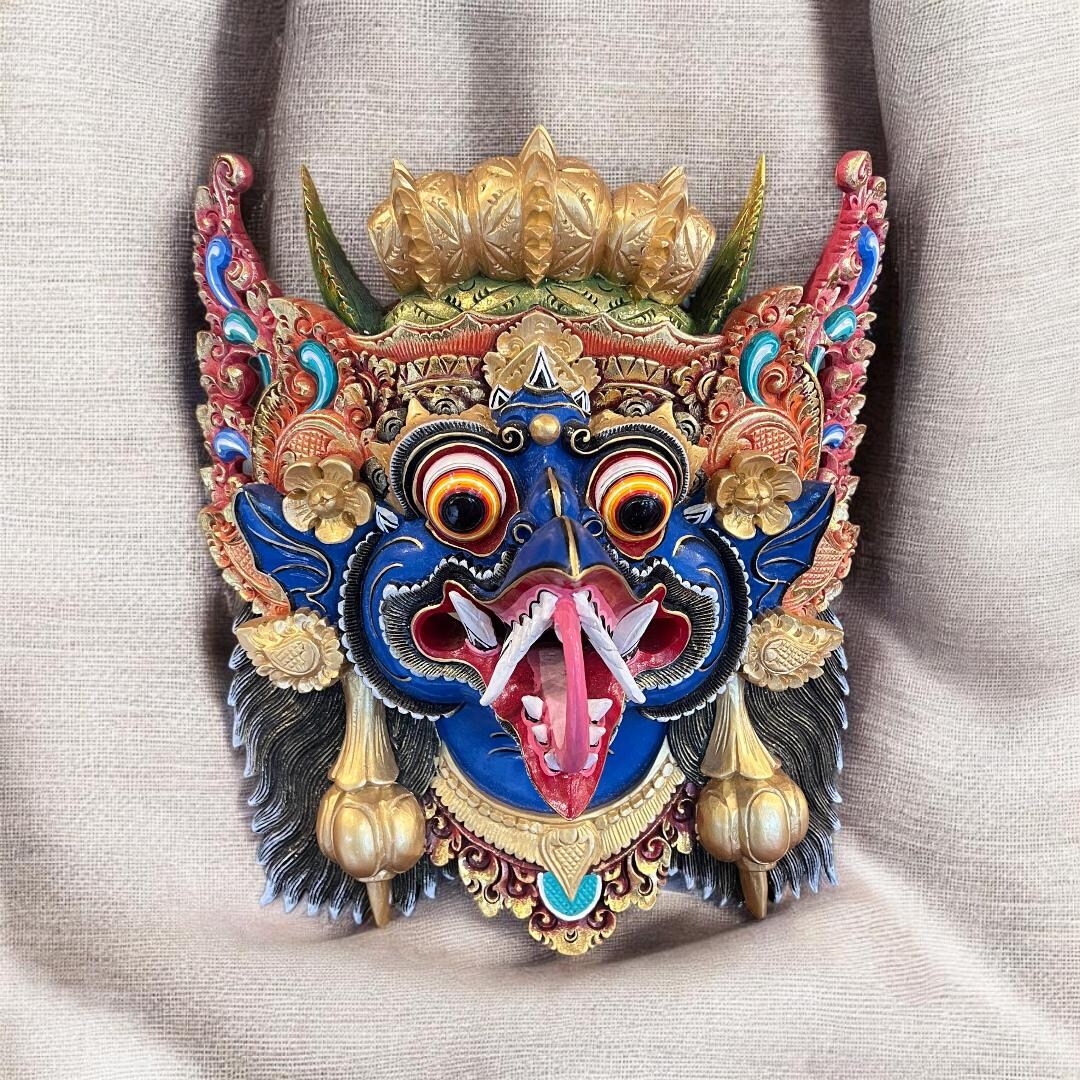 Balinese Wooden Blue Color Garuda Mask - Handmade Bali Wood Carving and ...