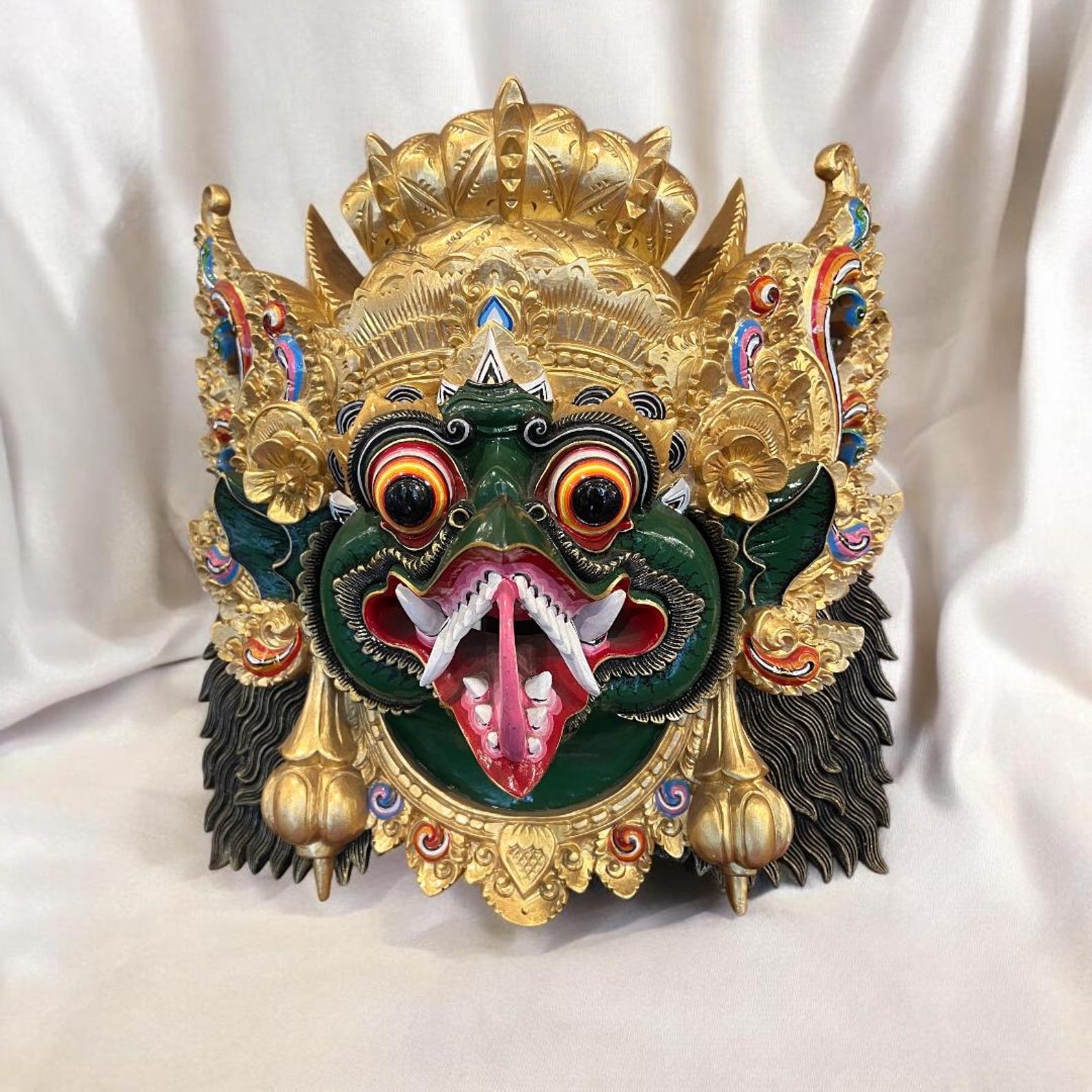 Balinese Wooden Green Color Garuda Mask - Handmade Bali Wood Carving ...