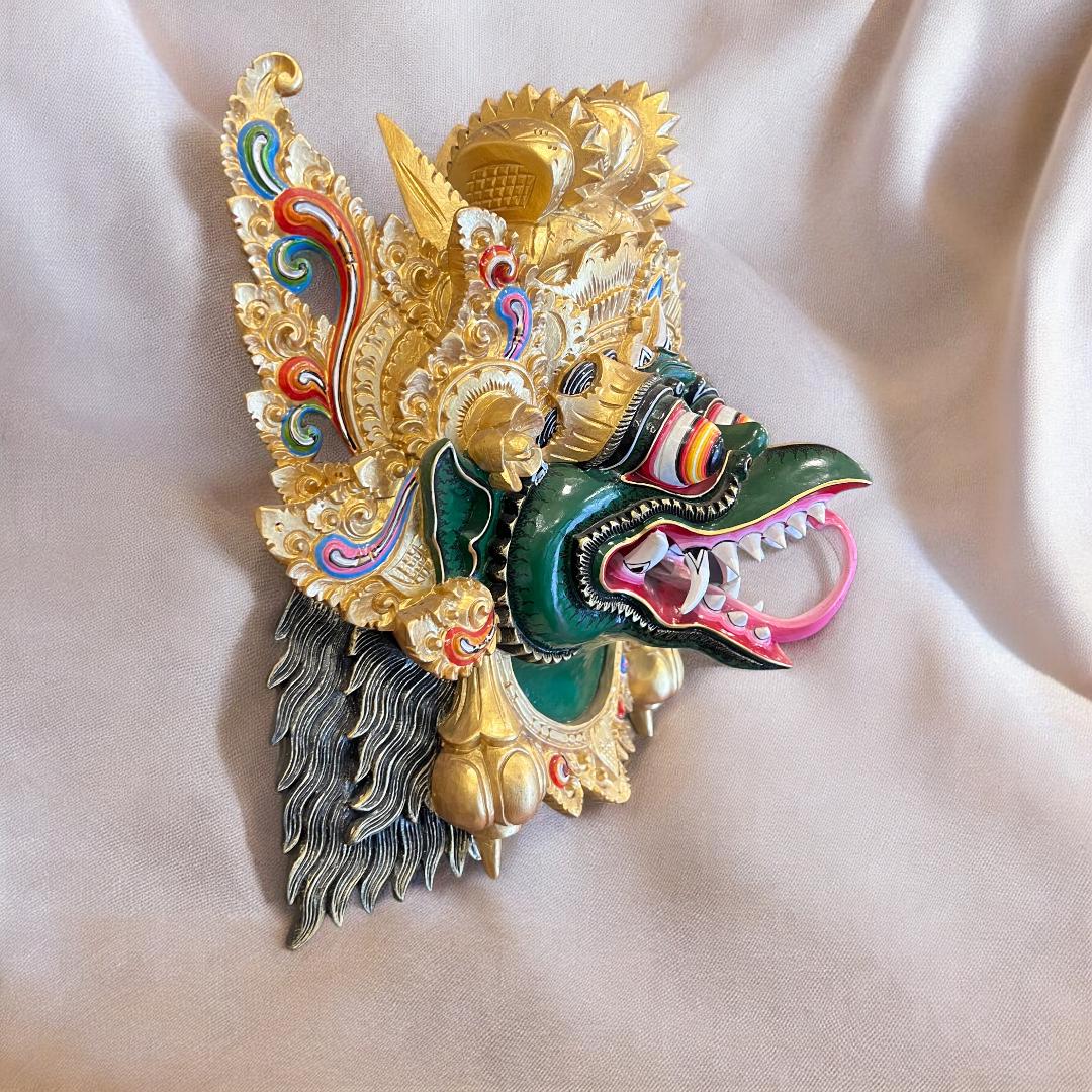 Balinese Wooden Green Color Garuda Mask - Handmade Bali Wood Carving ...