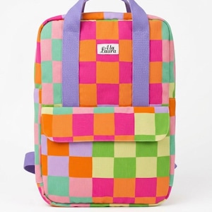 Petra Rucksack - Retro Pop Rucksack mit Front- & Seitentaschen | Bunter handgemachter Rucksack | Tasche für jeden Tag | Reise-Rucksack Festival Tasche