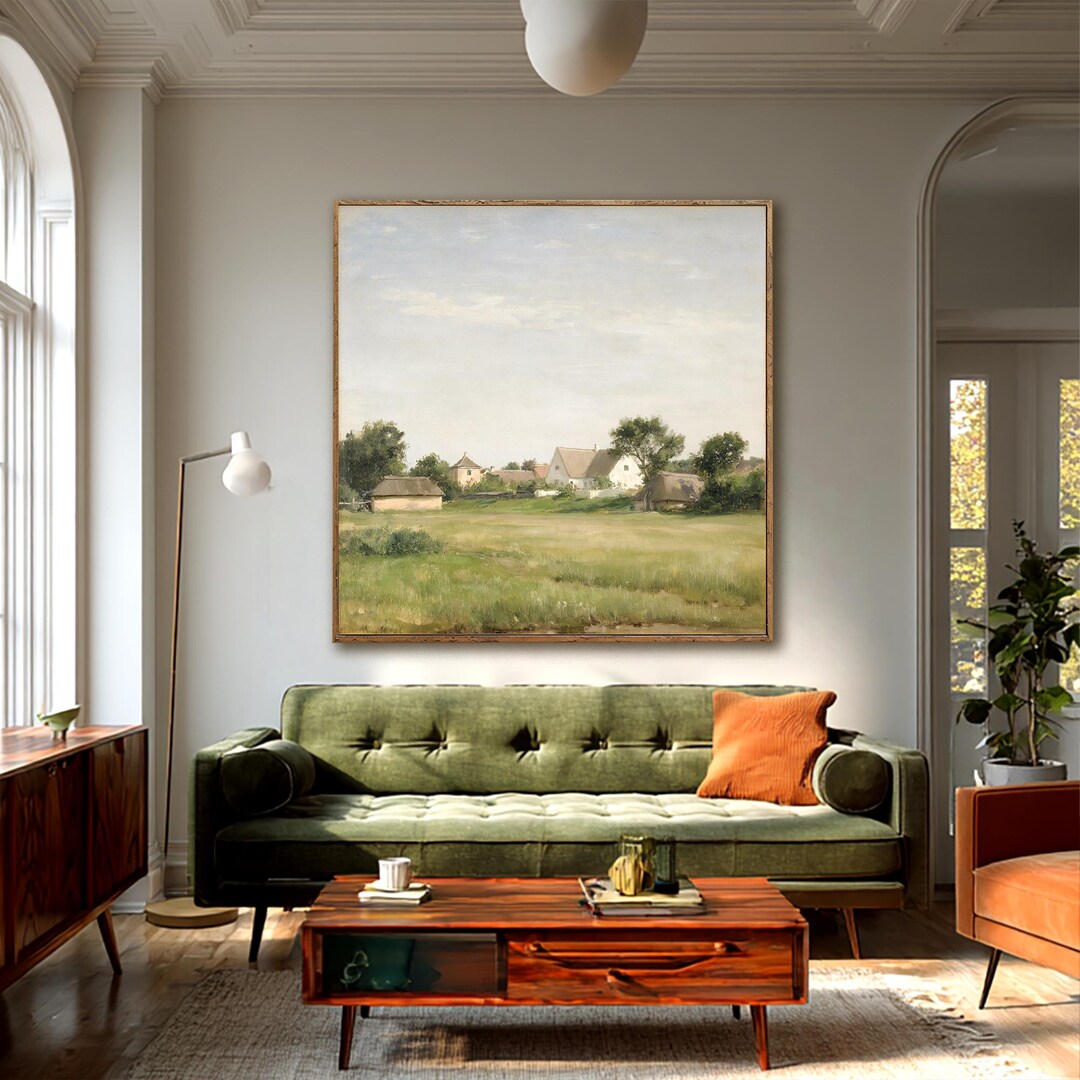 Rustic Landscape Oil Painting Farmhouse in Wild Cottagecore Wall Decor ...
