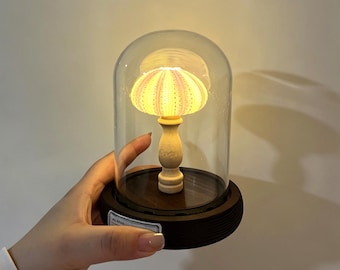Vintage Handmade Sea Urchin Night Light, Ocean Decor Ornament 10×13.5CM Battery Operated