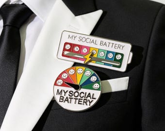 Unique Interactive Mood Tracker Enamel Pin, Sliding Emotion Meter Brooch, Social Battery Lapel Pin