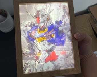 Gundam Line Art Light Painting Night Light, LED Anime Glow Frame Decor