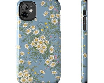 Custodia per telefono Cottagecore con margherite, cover resistente con fiori selvatici botanici, per iPhone e Samsung, con grafica floreale.