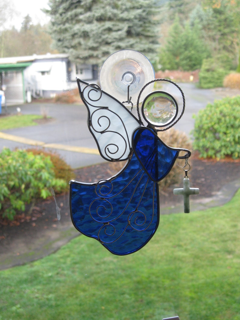 Suncatchers Cobalt Blue Stained Glass Angel Sun Catcher Item 9 1106 Home Living