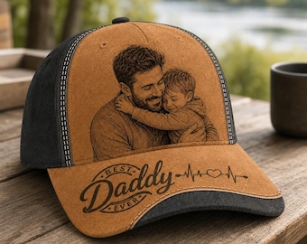 Gepersonaliseerde leren hoed met patch/aangepaste foto vaderpet/Vaderdagcadeau voor papa/cadeau voor hem/gegraveerde klassieke honkbalhoed/pet beste vader ooit