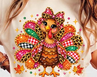 Thanksgiving Rhinestone Turkey PNG, Glitter Turkey Patchwork Fall Shirt Design, Sublimation PNG, Digital Download