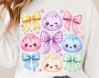 Kawaii Dumpling PNG, Sweet Pastel Anime Food Shirt, Dumpling Lover Kids Design, J-Pop Aesthetic Sublimation Digital Download