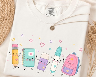 Back to School PNG, Cute School Supplies PNG, Kawaii School Clipart, Teacher School Shirt Design, Pencil Notebook Backpack PNG