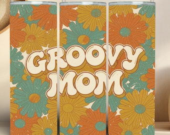 Groovy Mom Tumbler Wrap PNG, Retro Floral 20oz Skinny Tumbler Design, Boho Daisy Mom Sublimation Wrap, Mother's Day Gift, Digital Download