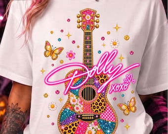 Dolly Parton Guitar PNG, Country Music Shirt Design, Floral Guitar Sublimation Digital Download