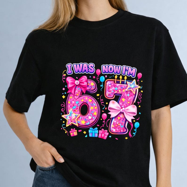 Preview of 15 PNG files included in the 67 six seven birthday bundle with colorful meme style birthday designs and transparent background