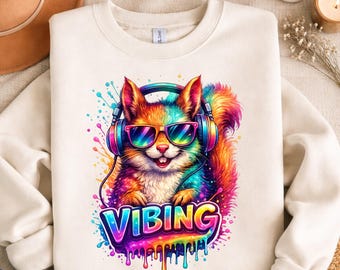 DJ Squirrel PNG, Retro Woodland Animal Shirt Design (Digital Download)