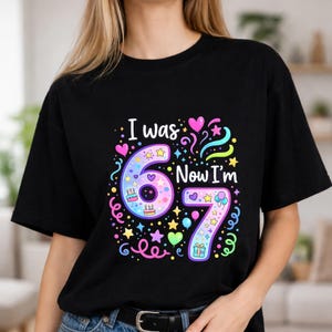 67 birthday design shown on black t-shirt mockup perfect for birthday party shirts and custom gift printin