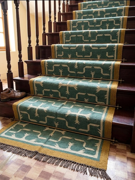 Handwoven Kilim Runner Rug – Geometric Stair Runner, Handmade Jute Wool Hallway Runner, Rustic Southwestern Entryway Kitchen Jute Runner